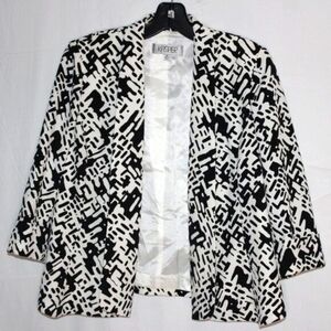 Kasper Black & White Abstract Print Blazer | Size 8P | Classic & Chic